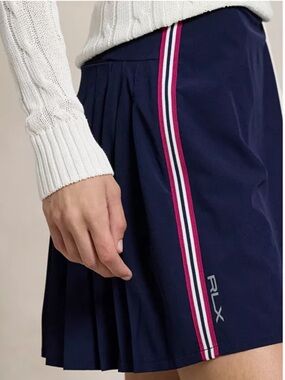 RLX Ralph Lauren Large Skort Golf Concept 1 Back Pleated Skirt Navy Stripes NWT